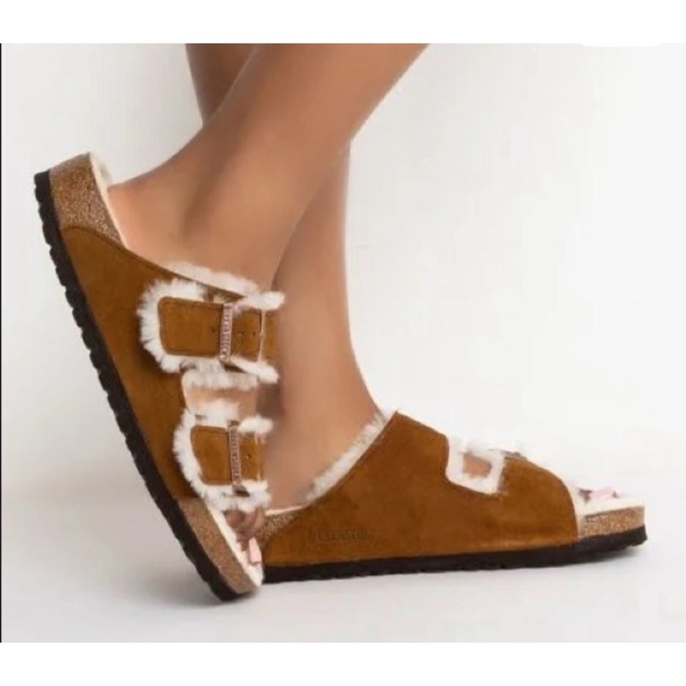 Birkenstock Mink Suede Arizona Shearling Sandals NWT